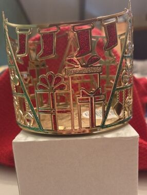 Bath & Body Works Gold Holiday Candle Sleeve with Red and Green Glitter
